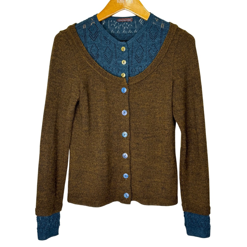 Catherine Andre Layered Cardigan Womens Small brown/blue